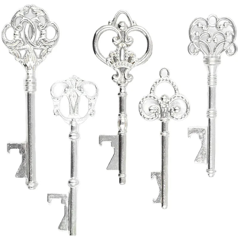 Mixed Set Large Size Vintage Zinc Alloy Antique Keys Wedding Favors Skeleton Retro Metal Charms with Custom Logo