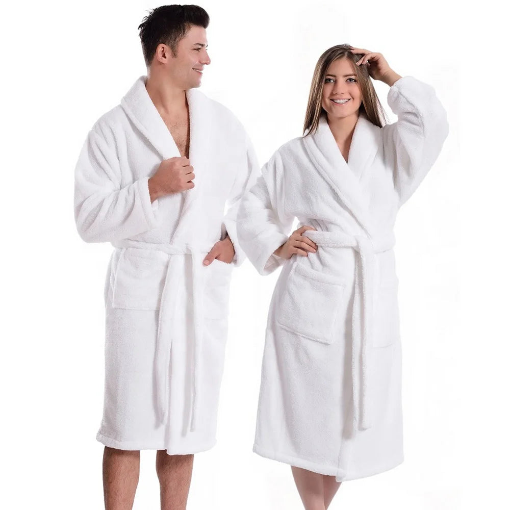 Super Soft Long Sleeve Sleepwear Adult Unisex Coral Fleece Bath Robe for Couple Customizable Logo Robe for Luxury Loungewear