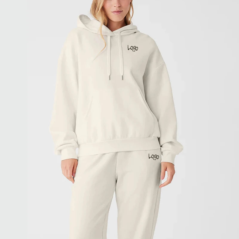 F230749 Manufacturer Custom Sport Wear Jogging Sweat Suits 2 Piece Casual Warm Tracksuit Jogger Hoodie Set for Large Size Women