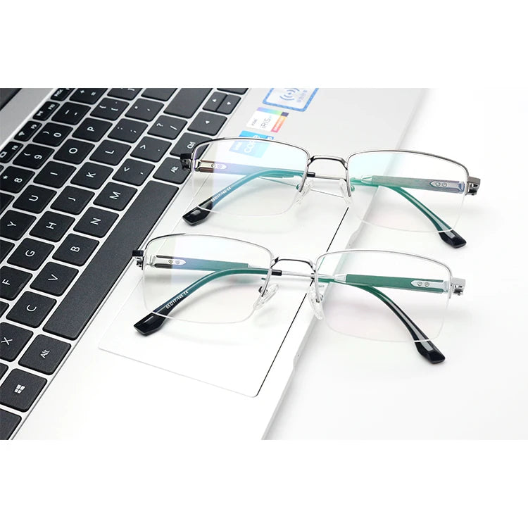 Business Men Ultralight Semi Rimless Optical Frame Metal Glasses with Diamond Face Shape Match Eyewear