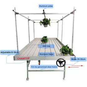 4x4 Agricultural Greenhouse Grow Table with Ebb and Flow Rolling Benches Flood Trays and Ebb Flow Tables