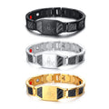 Hot Sales Custom Name Therapy Energy Carbon Fiber Magnetic Bracelet Health 18k Gold Plated Stainless Steel Bracelet Homme