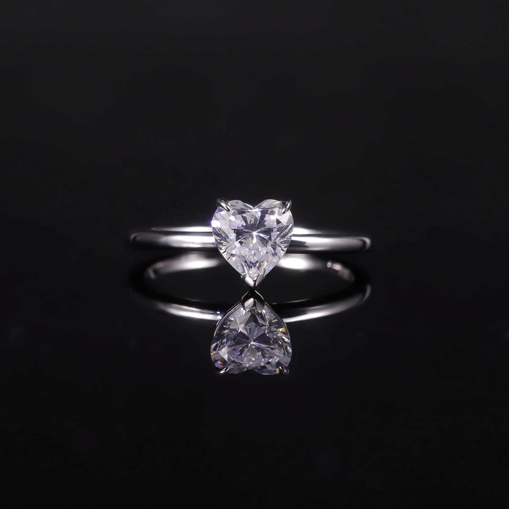 SU310 Abiding Romantic Heart Shaped 6.5X6.5MM D Color Moissanite and 5A Cubic Zircon 925 Solid Silver Ring