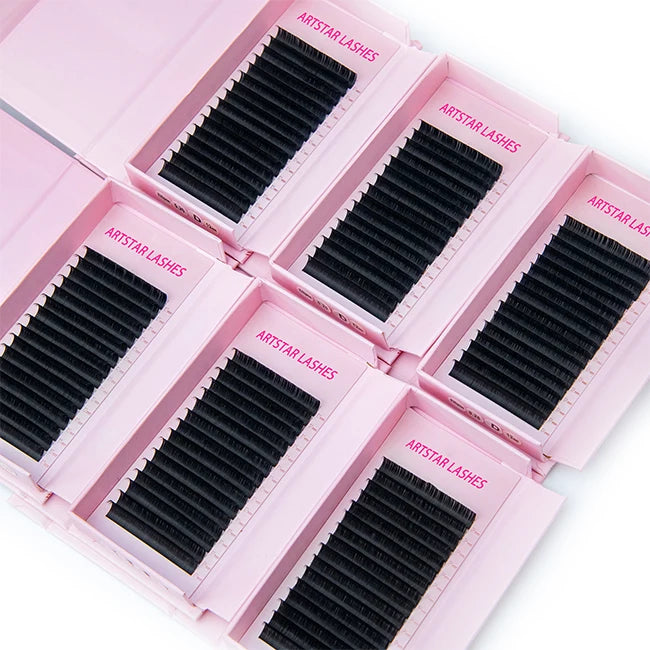 Matte Black Individual Eyelash Extension Tray Custom Private Label Thick Lash Box Wholesale Volume Mink Synthetic Hair Hand Made