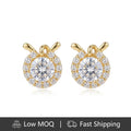 18K Gold Plated Rabbit Head Stud Earrings Brass Base Round Halo Cubic Zirconia Animal Jewelry for Women Wedding Party