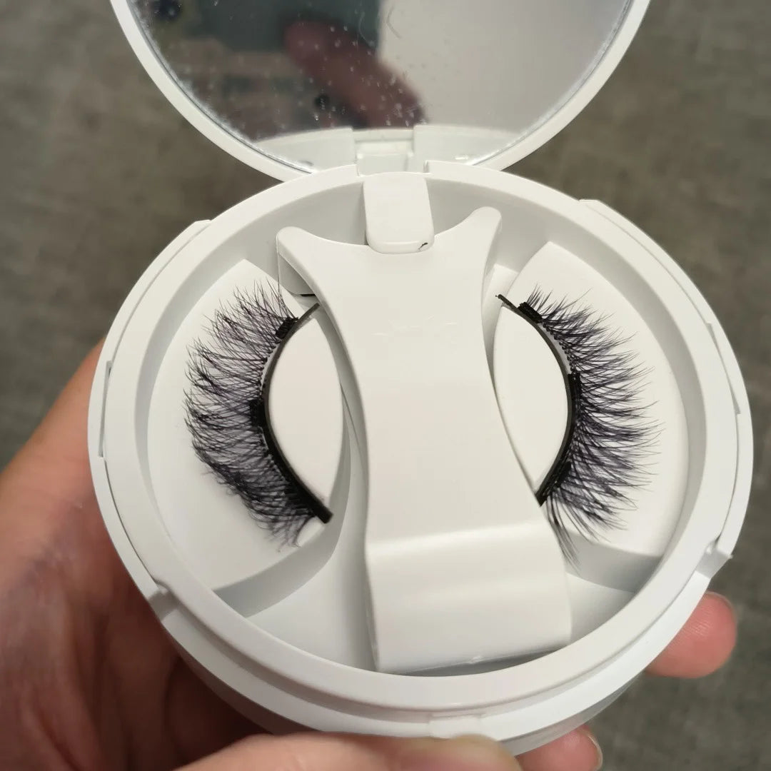Wholesale Reusable Handmade Natural Magnetic False Eyelashes No Glue with Applicator Natural Black Travel Size