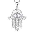 925 Sterling Silver Hamsa Hand Necklace Good Luck Vintage Fatima Hand Pendant Charm Cute Sparkling Zirconia Jewelry Women
