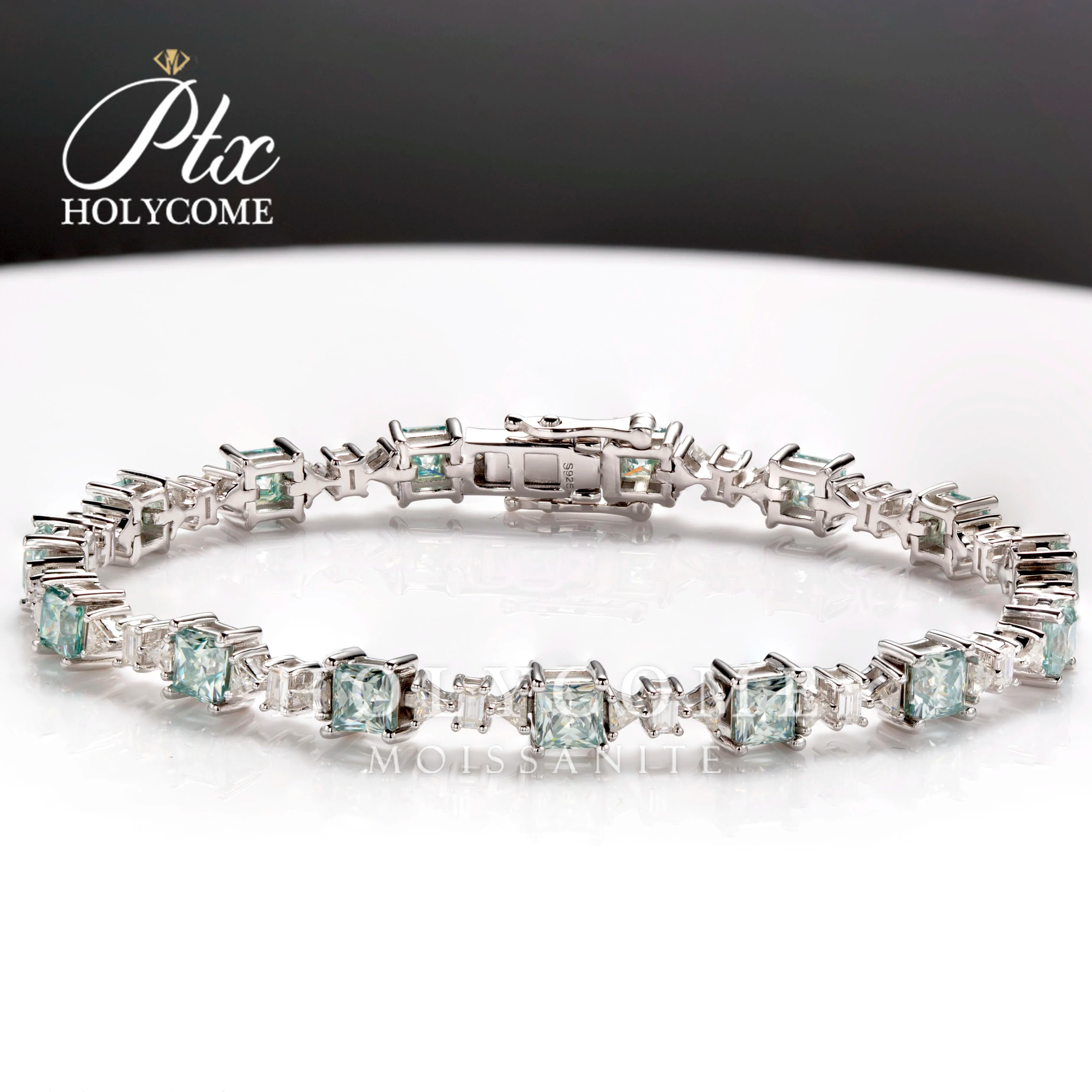 Emerald Cut  2023 Hot Sale Green Color  Rectangle Shape SILVER PLATED 18K GOLD  Moissanite Bracelet Wuzhou Factory
