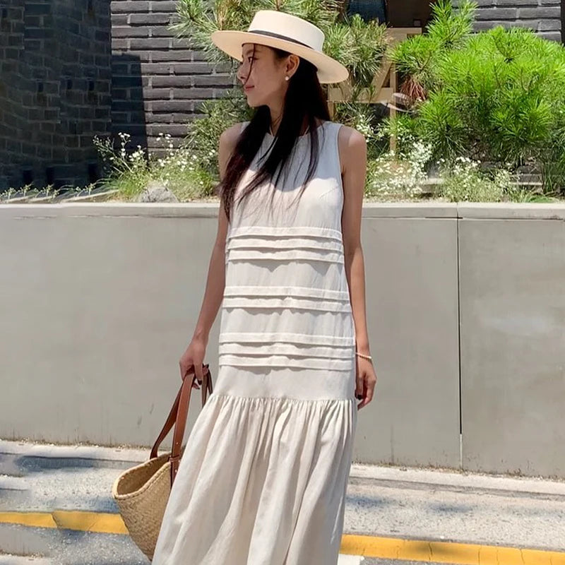Wholesale 2026 Summer Age Reducing Temperament Solid Color Design Sense Sleeveless Casual Loose Straight Women's Dress