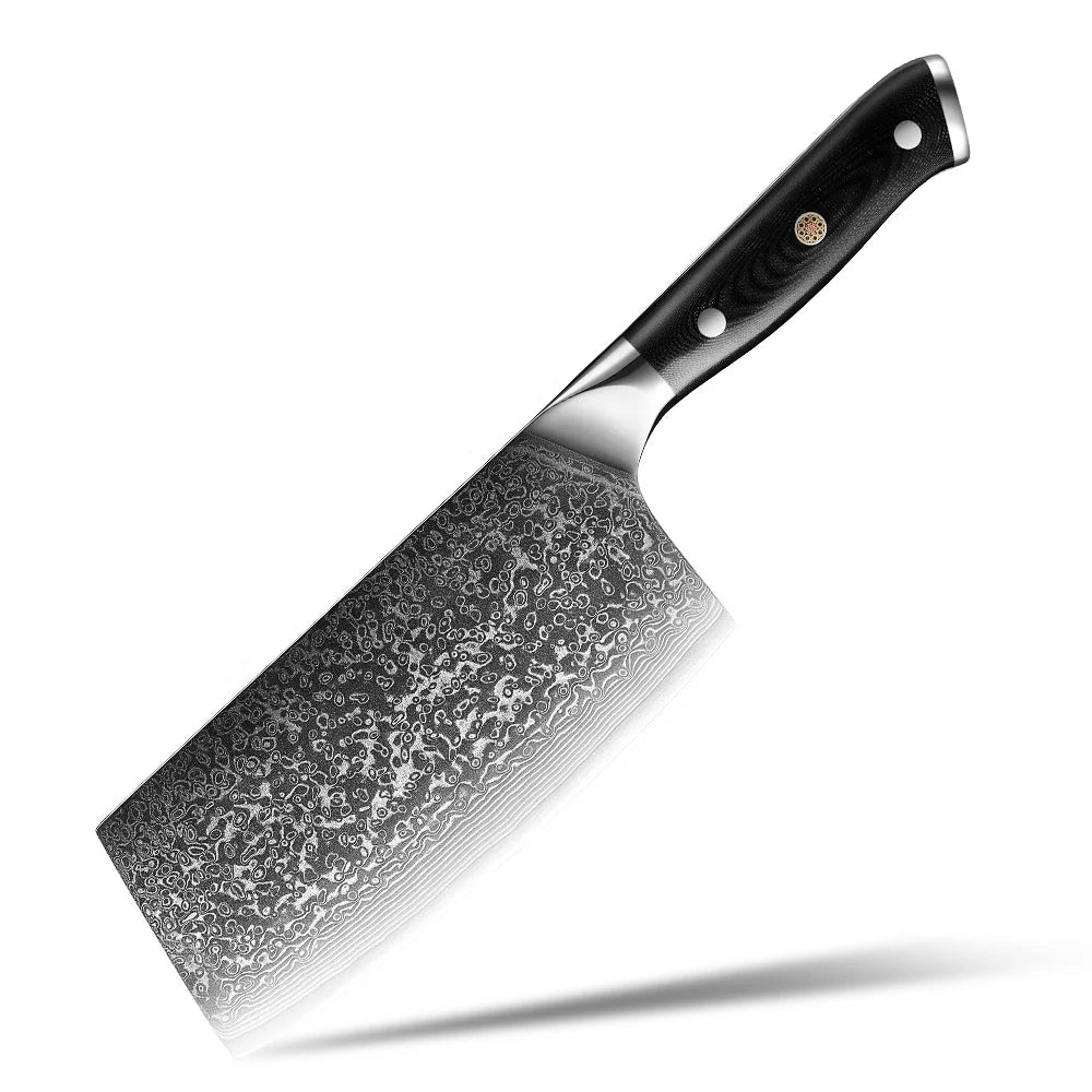 7 Inch Cleaver Knife JDH Damascus Kitchen Knife 67 Layers Damascus Steel with G10 Handle Black Factory Wholesale