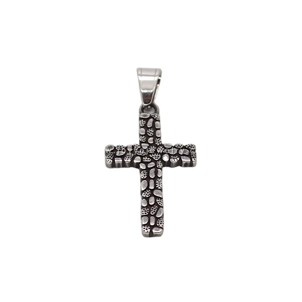 Wholesale Jewelry Making Supplies Fancy Cobblestone Roads Pendant Necklace Christian Cross Stainless Steel Necklace