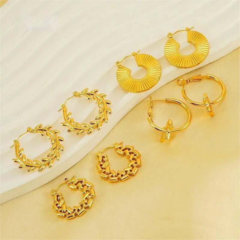 Beimai OEM Retro Style Stainless Steel Five-pointed Star Hoop Earrings