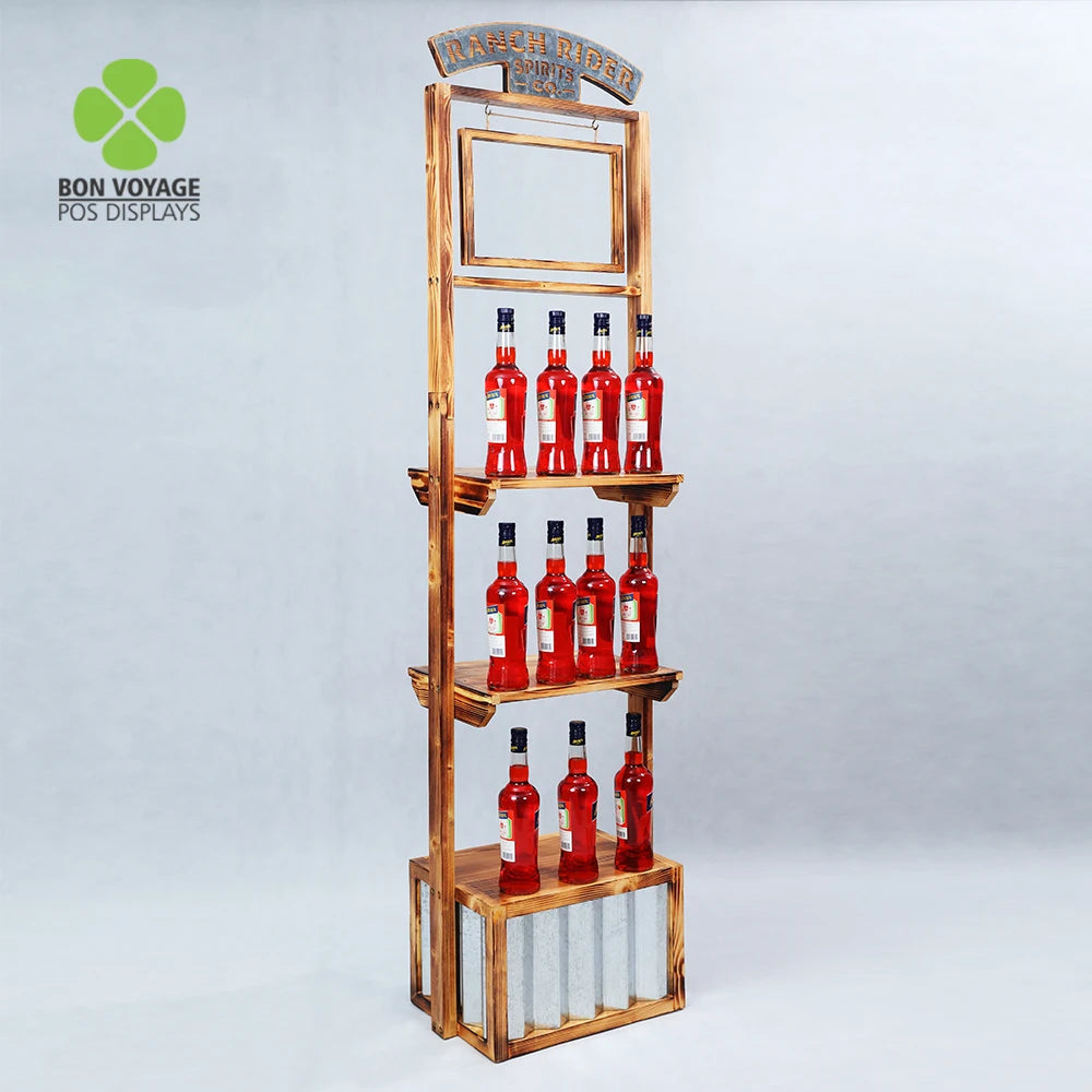 Hot Selling Custom Retail Store Supermarket Flooring Wooden  Craft Beer Display Liquor Bottle Display Wood  Liquor Shop Display