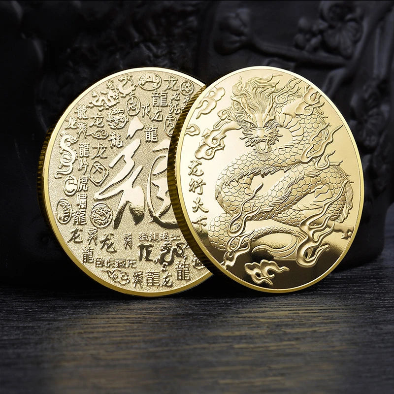 China Zodiac Sign Dragon Lucky Souvenir Collectables 24k Gold Silver Plated Coin to Buy