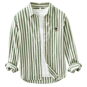 Professional Wholesale Fashion Classic Green/white Striped Multi-color Choice Long Sleeve Casual Shirt