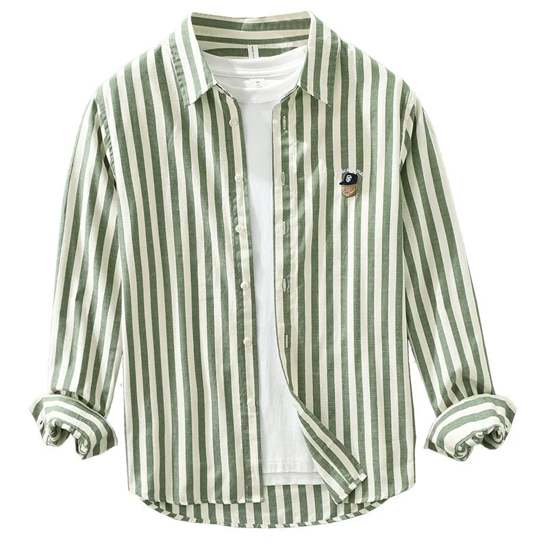 Professional Wholesale Fashion Classic Green/white Striped Multi-color Choice Long Sleeve Casual Shirt