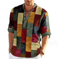 Fashion Men's Breathable Woven Shirt Graphic Print Retro Patchwork Turn-down Collar 3D Print Outdoor Casual Long Sleeve