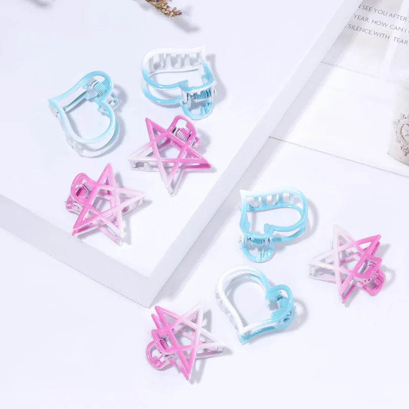 Small Gradient Metal Hair Clip for Teenagers Hollowed Out Star and Love Heart Grip Made of Durable Alloy Flytop HC83179