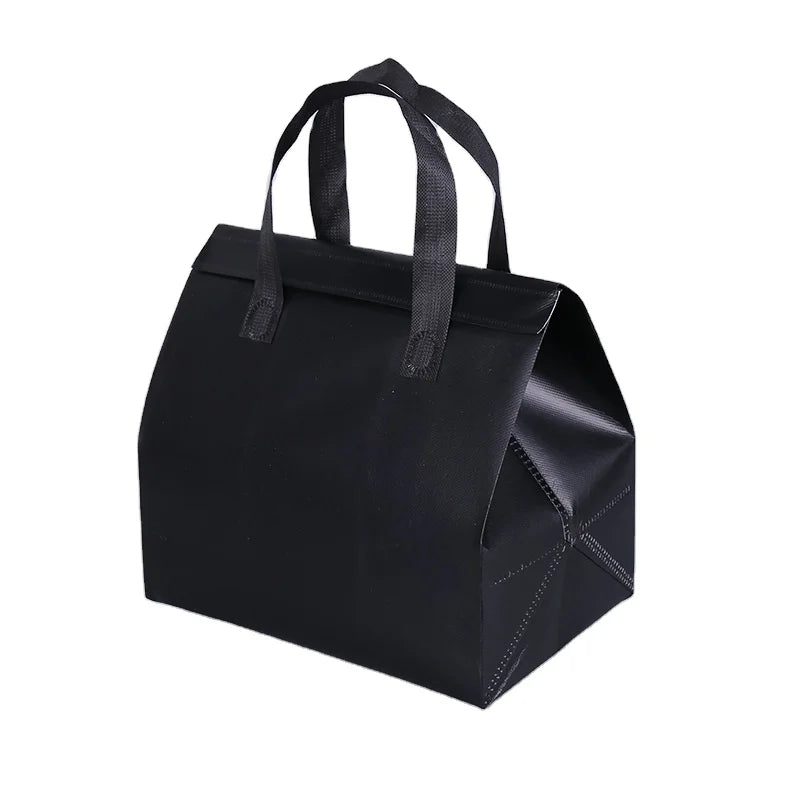 Black Waterproof Aluminum Film Lunch Cooler Bag Non-Woven Food Insulation Cooler Box for Fresh Coffee Cake Takeaway