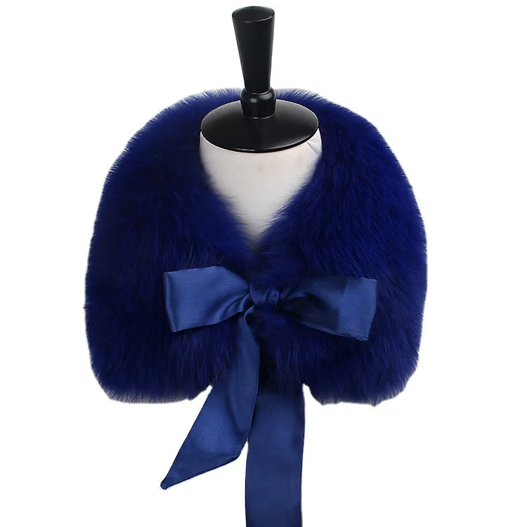 MWFur Winter Customized Fur Fox Fur Collar Scarf With Ribbon Fashion Fox Fur Collar for Women Coat