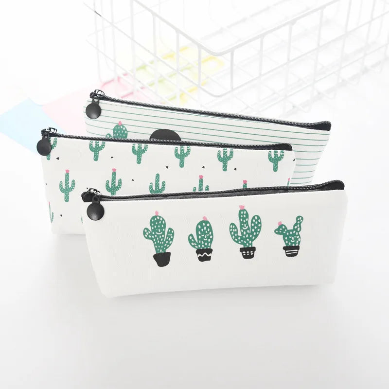 Korea Fabric Canvas Plant Cactus Pencil Case Cute School Novelty Stationery Office Student Girls Crayon Pencil Box Pen Bag