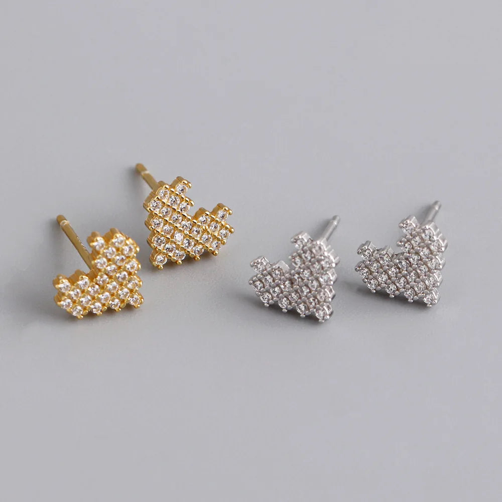 Hot Selling Zircon Diamond Sterling Silver Stud Earrings Trendy Luxury Heart Shape 925 Sterling Silver Earrings for Parties