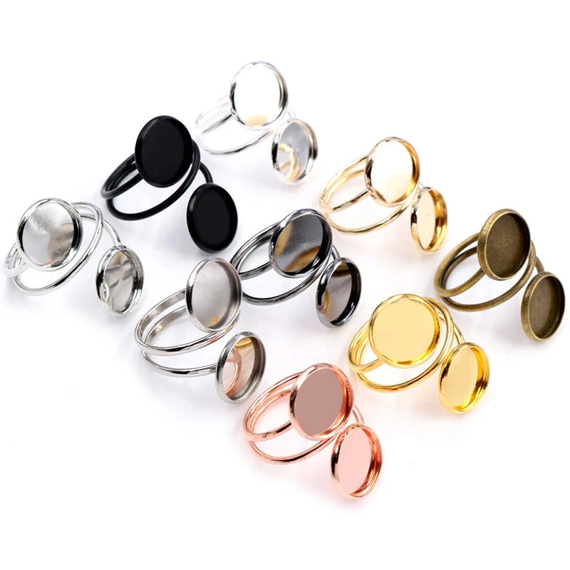 5pcs/lot 12mm Silver Plated Gold Stainless Steel Adjustable Ring Setting Blank BaseFit 12mm Glass CabochonsButtons;Ring Bezels