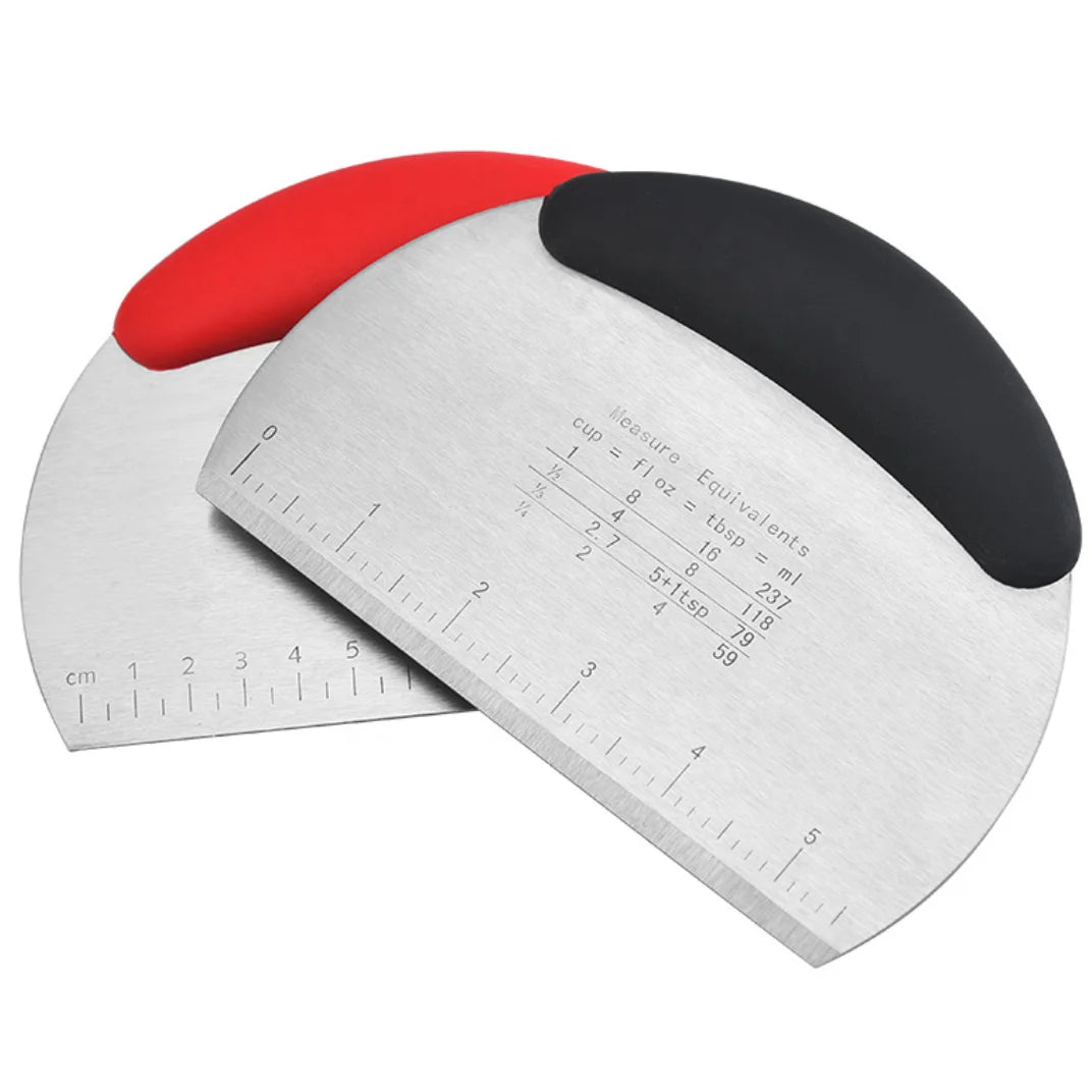 Hot Soft Eco-Friendly Stainless Steel Dough Flour Cake Scraper Pastry Cutter with Measuring Scale Kitchen Tool
