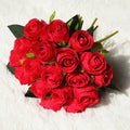 Red Roses 18 Heads Bridal Hand Holding Bouquet Flower Artificial Rose Flowers for Wedding Home Decoration