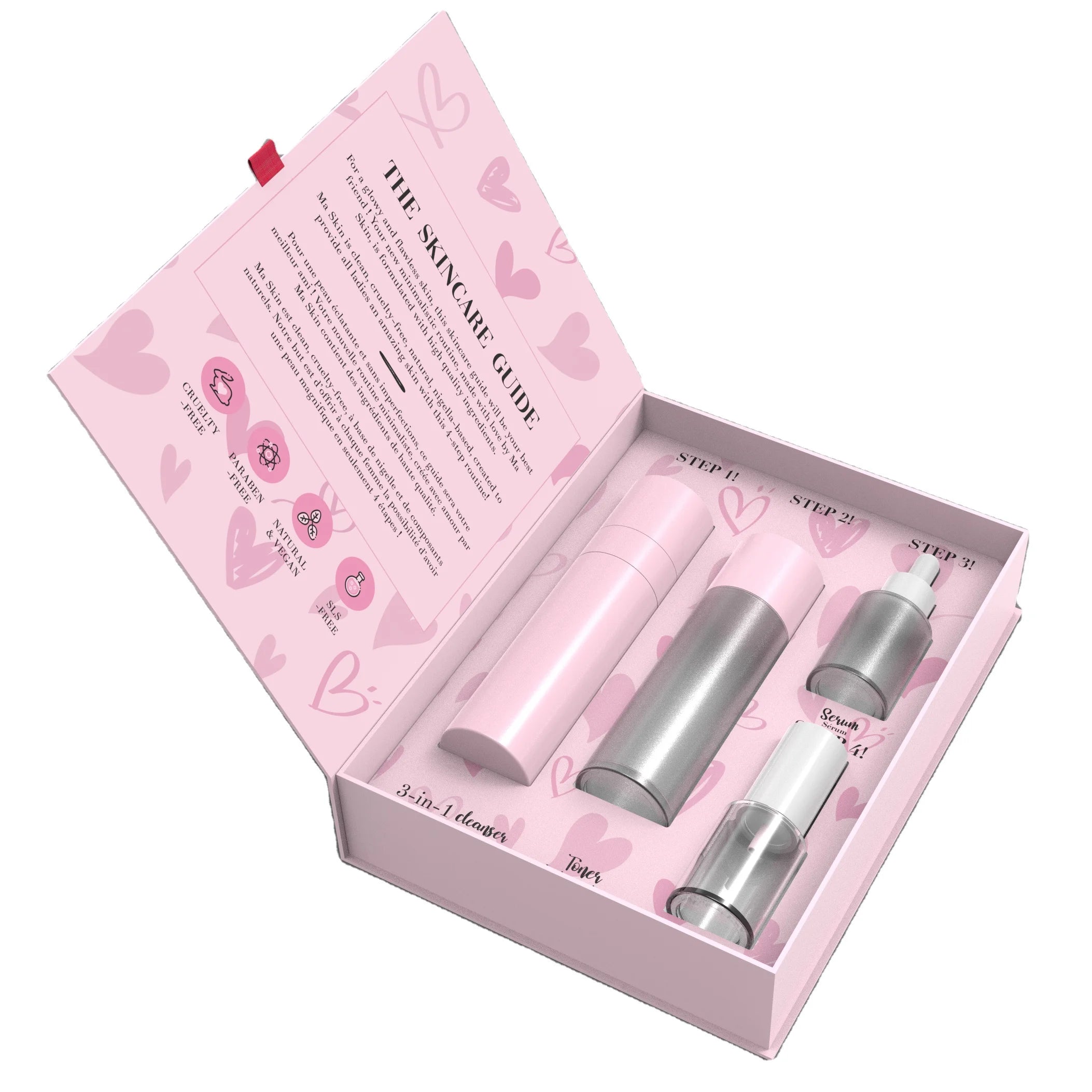 Luxury Rigid Cardboard Book Style Boxes Full Custom Paper Packaging One Piece Gift Box with Ribbon for Skincare Products