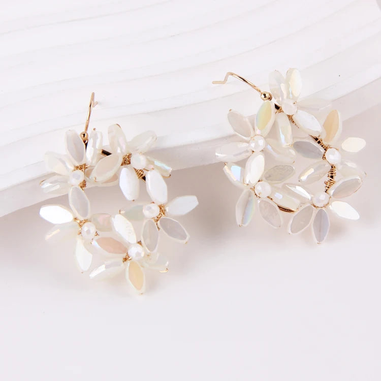 2026 Wholesale Hot Selling Custom Women Ladies Wedding Bridal Brass Hoop Crystal Beads Petal Flower Earrings