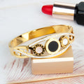 Fashion Women's Jewelry Gift Accessories Inlaid Diamond Shell Flower Roman Digital Gold-plated Stainless Steel Bracelet
