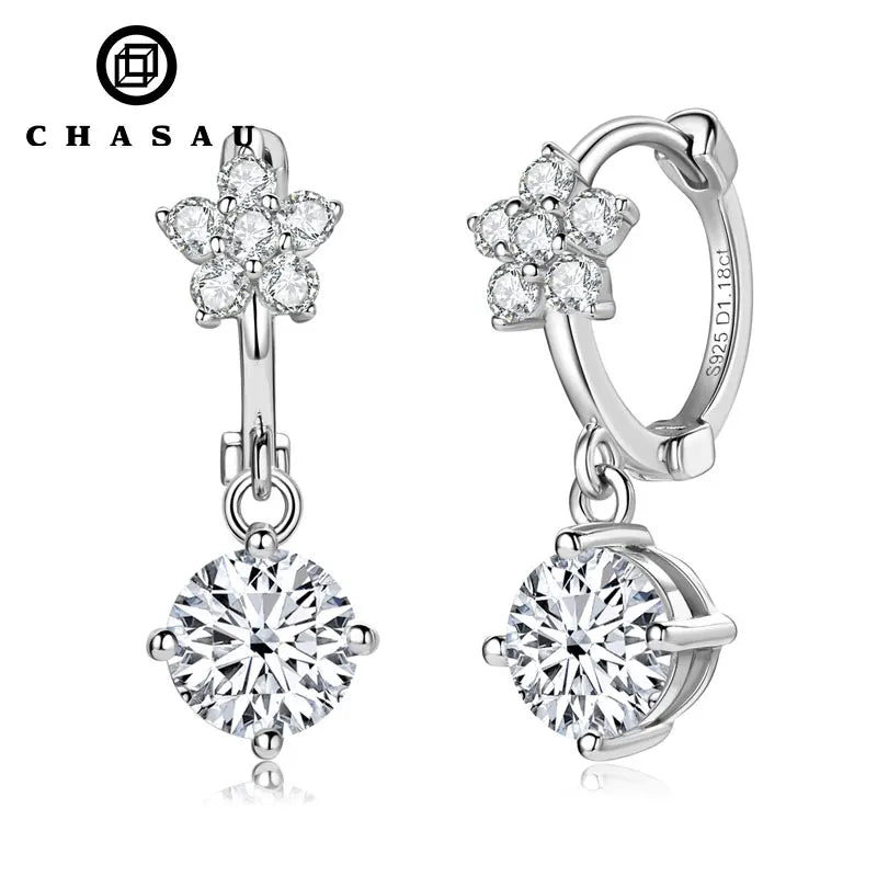 Wedding Party Jewelry Gift 925 Sterling Silver 1ct Round Cut Moissanita Dangle Earring Moissanite Flower Earrings for Women