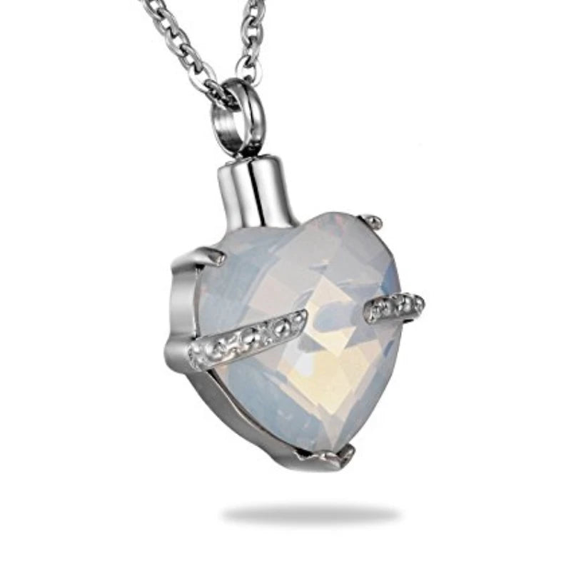 Heart Bigger Ashes Chamber Stainless Steel Birthstone Crystal Heart Pendant Necklace Memorial Jewelry Memento Cremation Urn