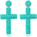 Women's Handmade Bohemian Cross Pendant Earrings Minimalist Beaded Fashion Drop Accessories