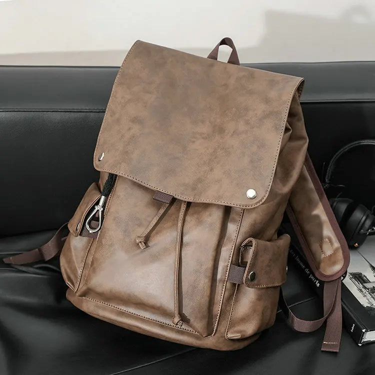 Custom Logo Size Zipper Wholesale Waterproof High Quality Large Drawstring  PU Leather Travel Backpack for Men Women