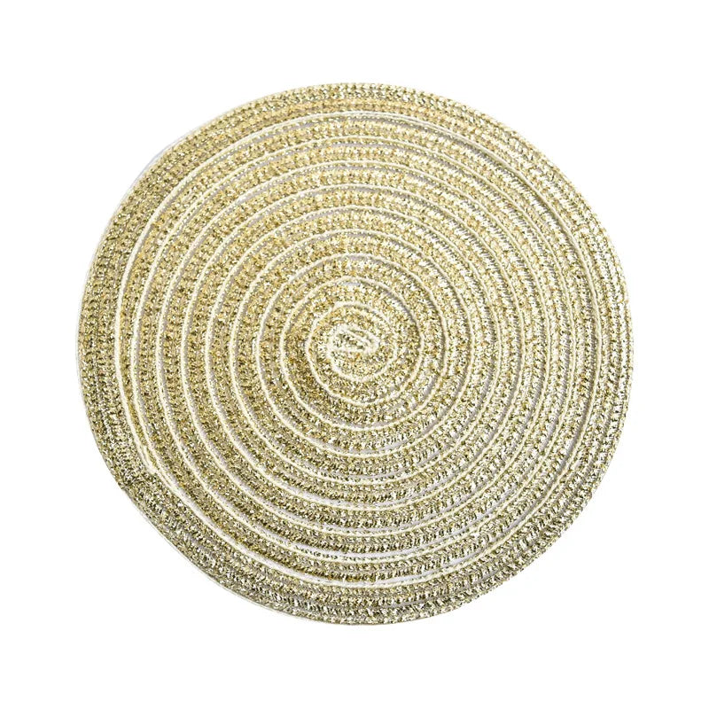 3 PCS Creative Round Handwoven  Plain Color Knitted Fabric Dining Table Mat for Table Top