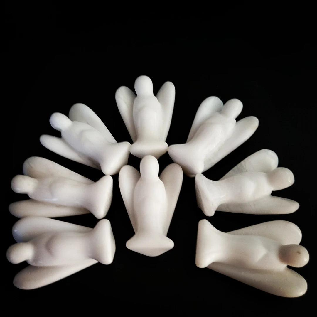Hongzhuo Wholesale Natural White Jade Crystal Carved Guardian Angel Little Angel Statues Crafts