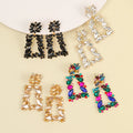 Exaggerated Gold Plated Geometric Earrings Hollow Rhinestone Crystal Geometric Dangle Earrings Jewelry Women