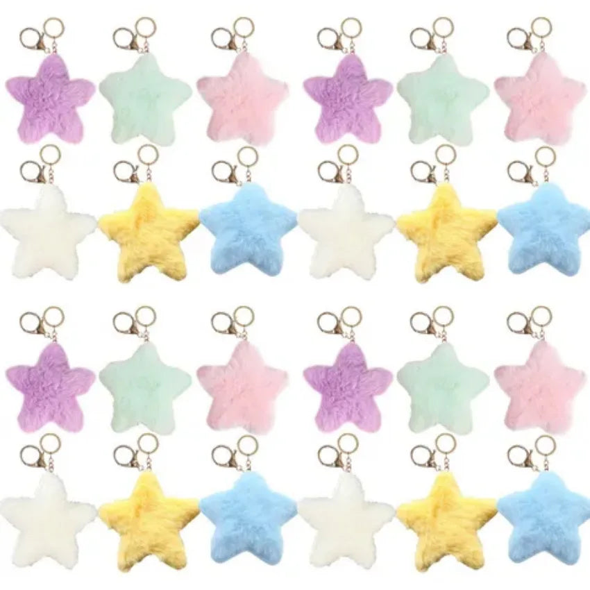 Cute Expression Fuzzy Star Starfish Toy Key Holder Fluffy Fur Poms Pendant Children's Stuffed Toy Keychains Gift Twinkle Keyring