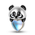 Panda Charm Embraces Heart Moonstone Real 925 Sterling Silver Enamel Beads for Women DIY Bracelet Charms Jewelry Dropshipping