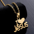 Wholesale Non Tarnish Silver 18K Gold Plated Stainless Steel Women Christian I Love Jesus Pendant Necklace Jewelry MegaBDM