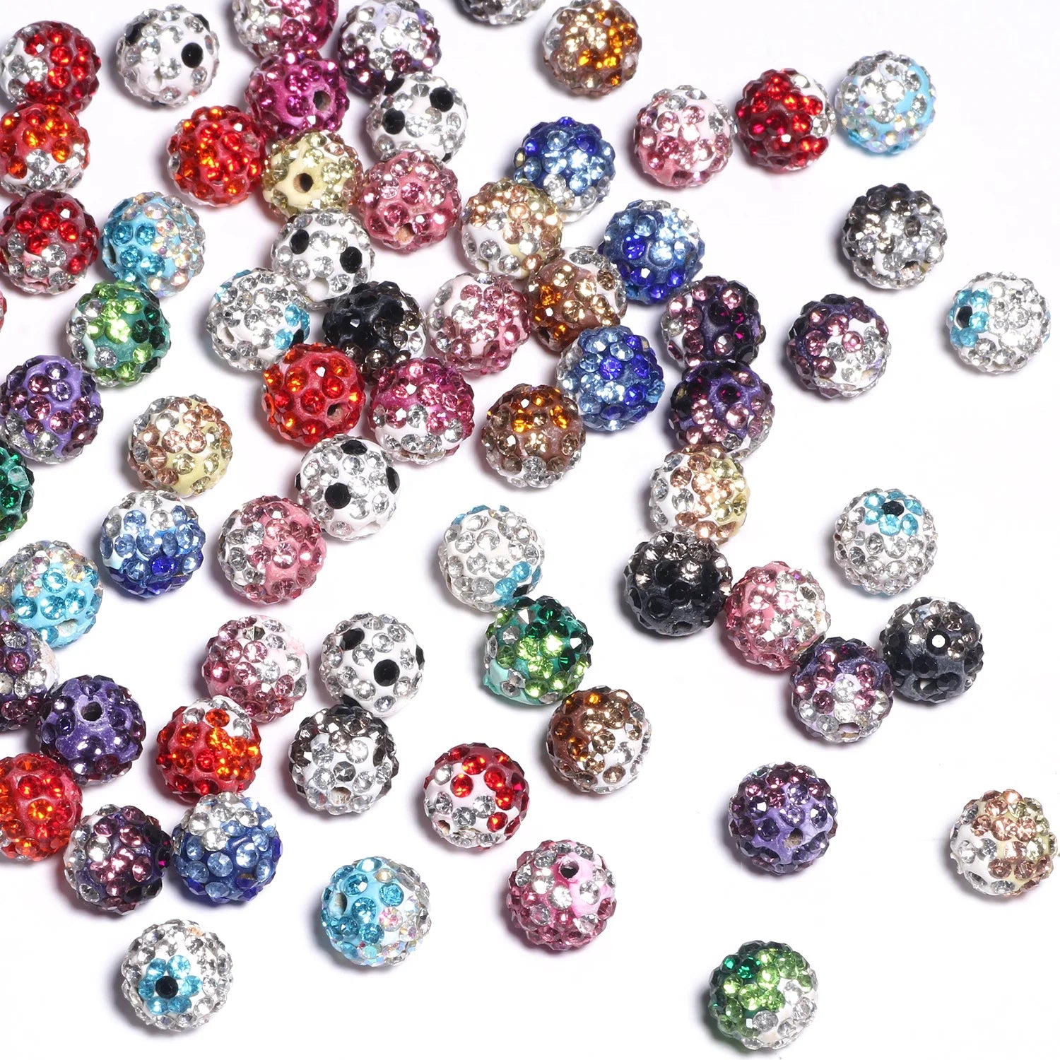 Gradient Color 10MM Round Shambhala Beads Polymer Clay Rhinestone Pave Crystal for Jewelry Making DIY Loose Nature Crystal