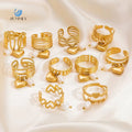 SUMMLY Heart Pearl 18K Gold Plated Stainless Steel  Charms Pendants Open Ring Fashion Jewelry