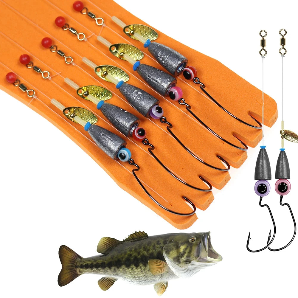 5pcs/lot Texas Rig Set for Bass Fishing Carolina Rig Kit Fishing Tackle Fishhooks Carp Fishing Hair Rigs Ready Made Boilie Bait