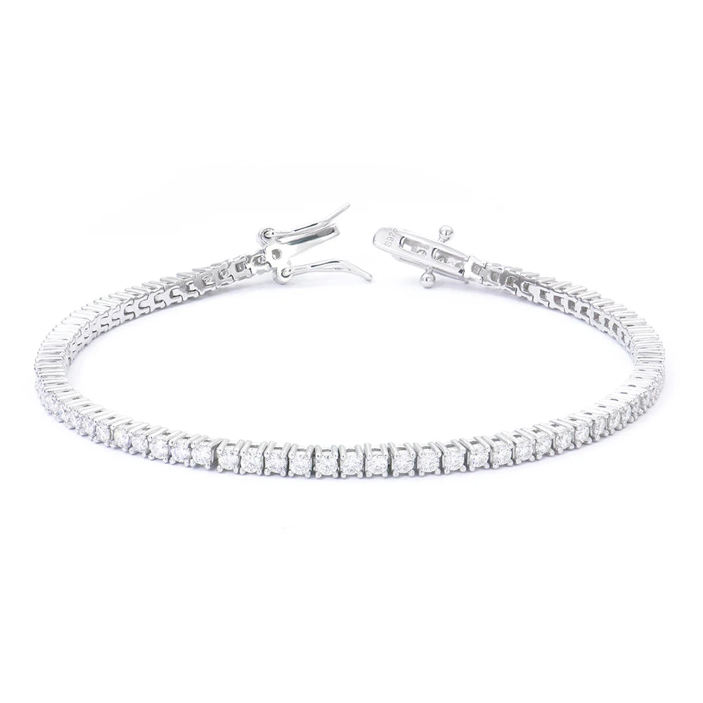 S925 Silver Tennis Bracelet White Gold Plated 2mm DEF Color VVS1 Round Cut Moissanite Bracelets