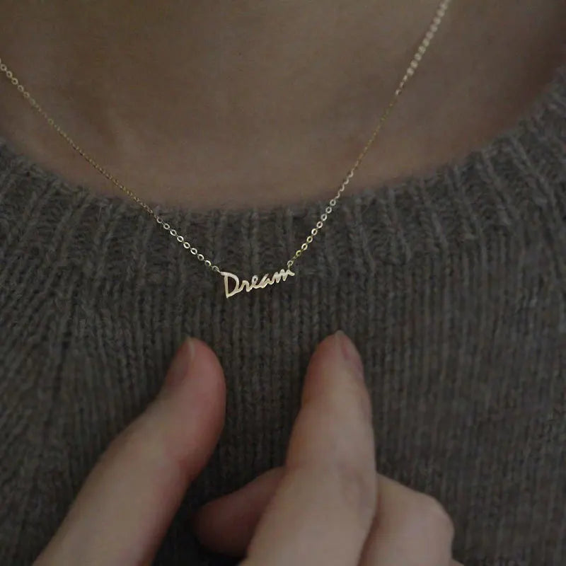 Fashion 14K Gold Plated Pure 925 Sterling Silver Clavicle Chain Letter Dream Pendant Necklace for Women Jewelry