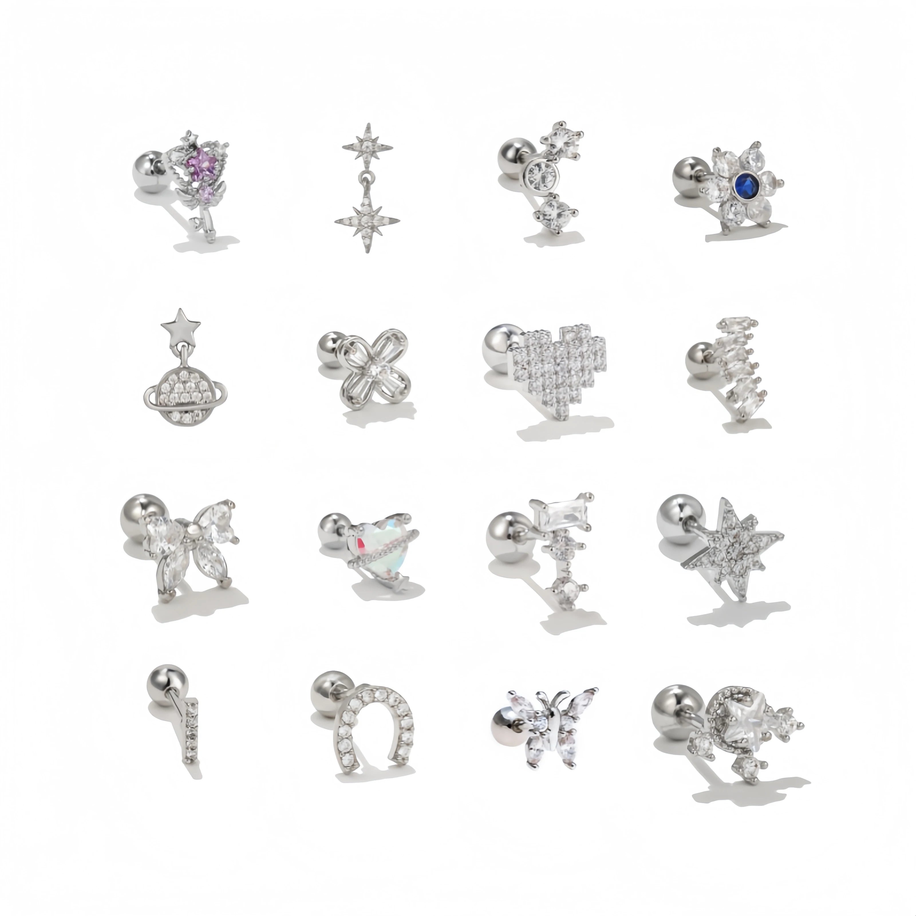 ZUOLA Factory Wholesale Piercing Studs Silver Plated Heart Bowknot Inlay Shiny Zircon Screw Back Earring for Daily Wear