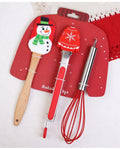 Christmas Spatula Set 4 Pieces Kitchen Christmas Silicone Spatula Set with Wooden Handle for Baking Cooking and Christmas