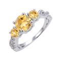 Abiding Three Natural Citrine Gemstone Fashion Classical 925 Sterling Silver Engagement Ring Jewellery for Women